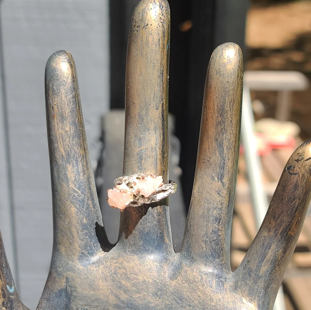 Morganite raw nugget gemstone sterling ring sz8 - Picture 6 of 6